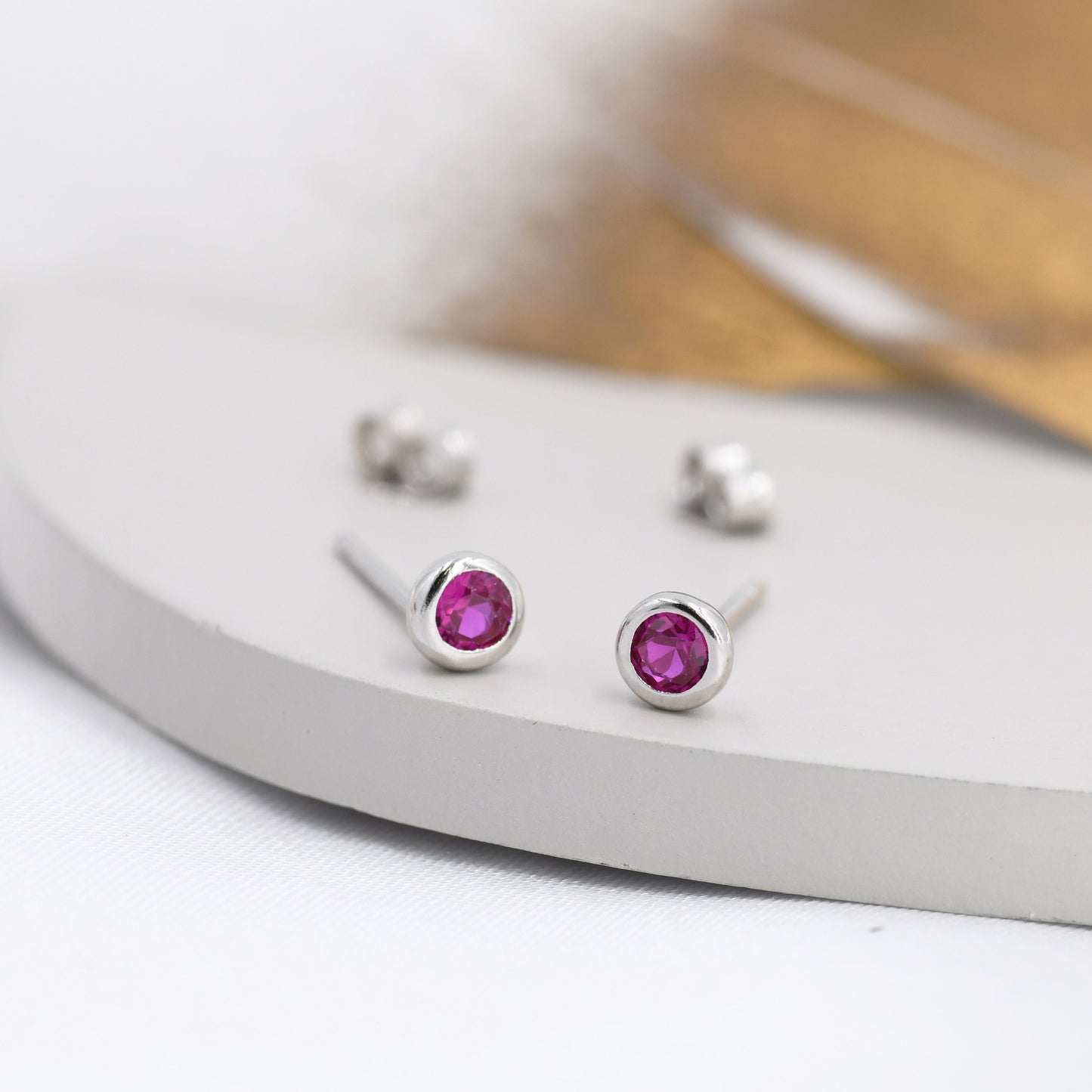 Sterling Silver Ruby Red CZ Stud Earrings,  4mm July Birthstone CZ Earrings, Silver, Gold or Rose Gold, Stacking Earrings