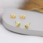 Sterling Silver Peridot Green CZ Stud Earrings, 4mm August Birthstone CZ Earrings, Silver, Gold or Rose Gold, Stacking Earrings