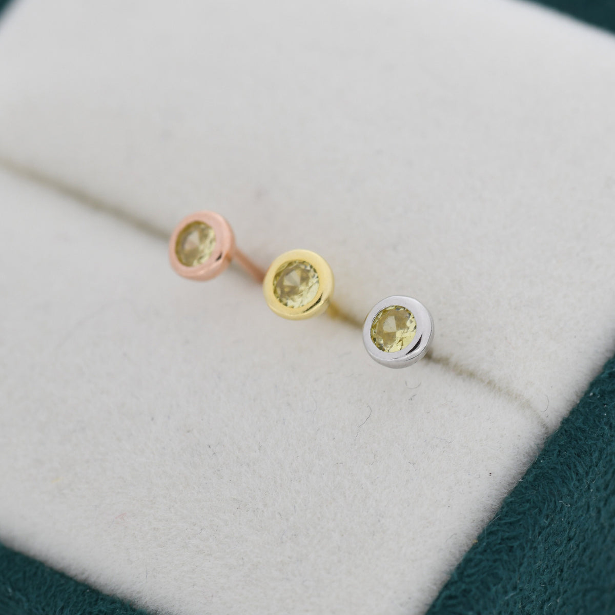 Sterling Silver Citrine Yellow CZ Stud Earrings, 4mm November Birthstone CZ Earrings, Silver, Gold or Rose Gold, Stacking Earrings