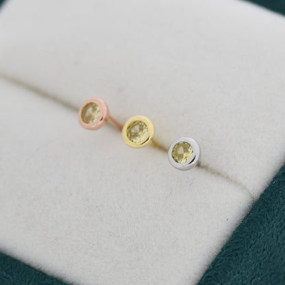 Sterling Silver Citrine Yellow CZ Stud Earrings,  4mm November Birthstone CZ Earrings, Silver, Gold or Rose Gold, Stacking Earrings