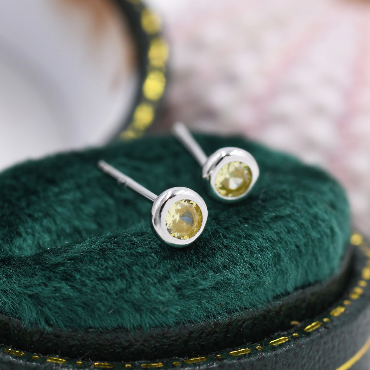 Sterling Silver Citrine Yellow CZ Stud Earrings, 4mm November Birthstone CZ Earrings, Silver, Gold or Rose Gold, Stacking Earrings