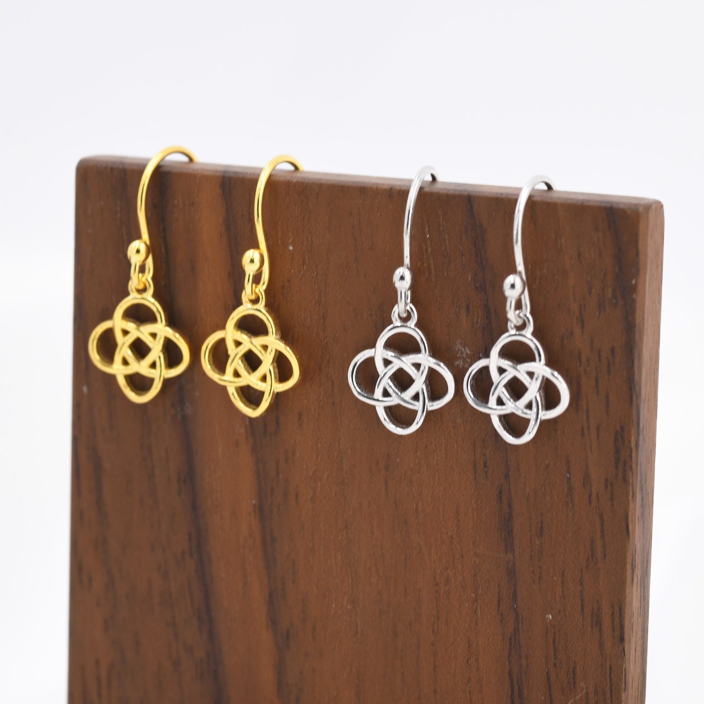 Celtic Knot Drop Hook Earrings in Sterling Silver, Silver or Gold, Knot Earrings