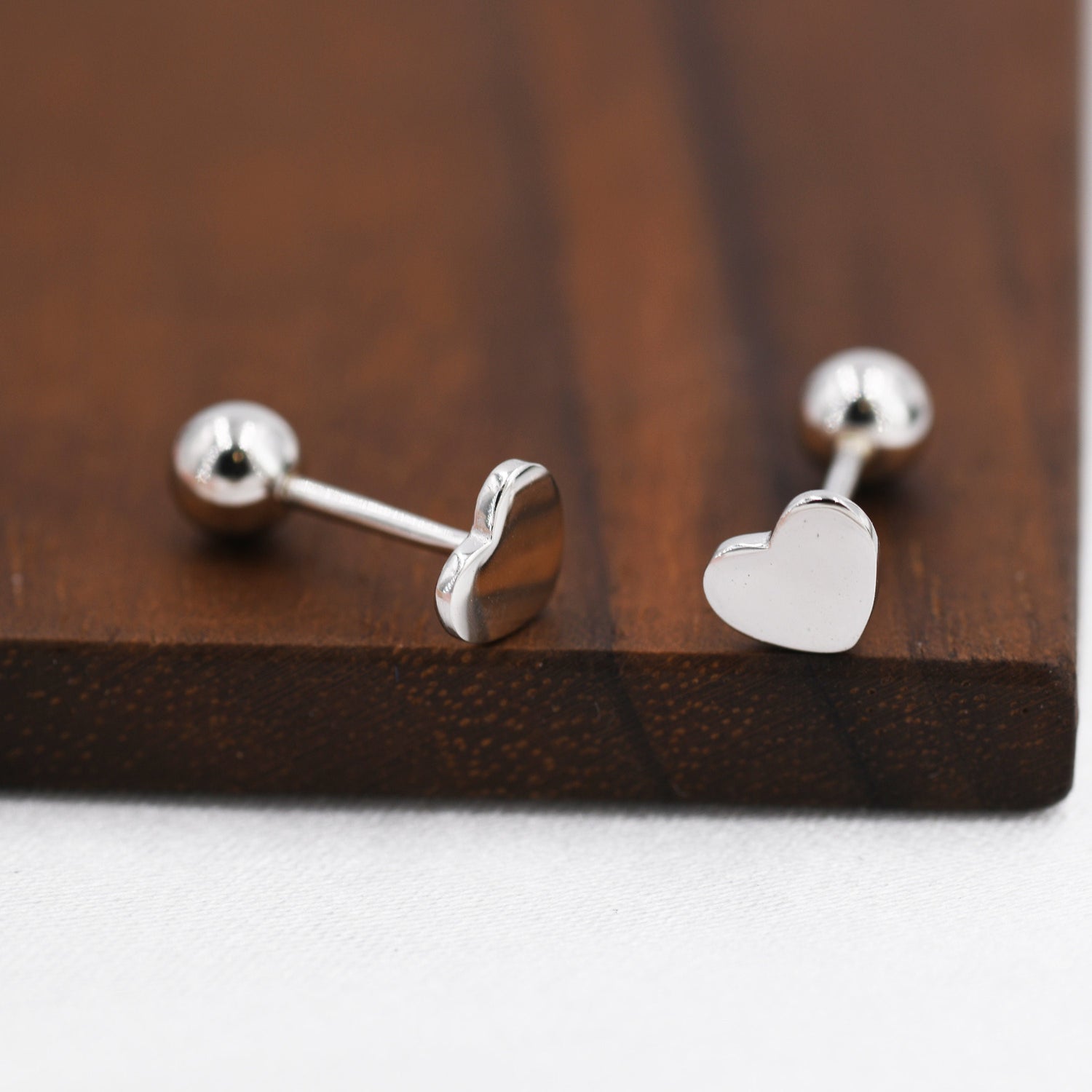 Heart Screwback Earrings in Sterling Silver, Dainty Heart Screw Back Stacking Earrings, Barbell Earrings, Piercing Earrings