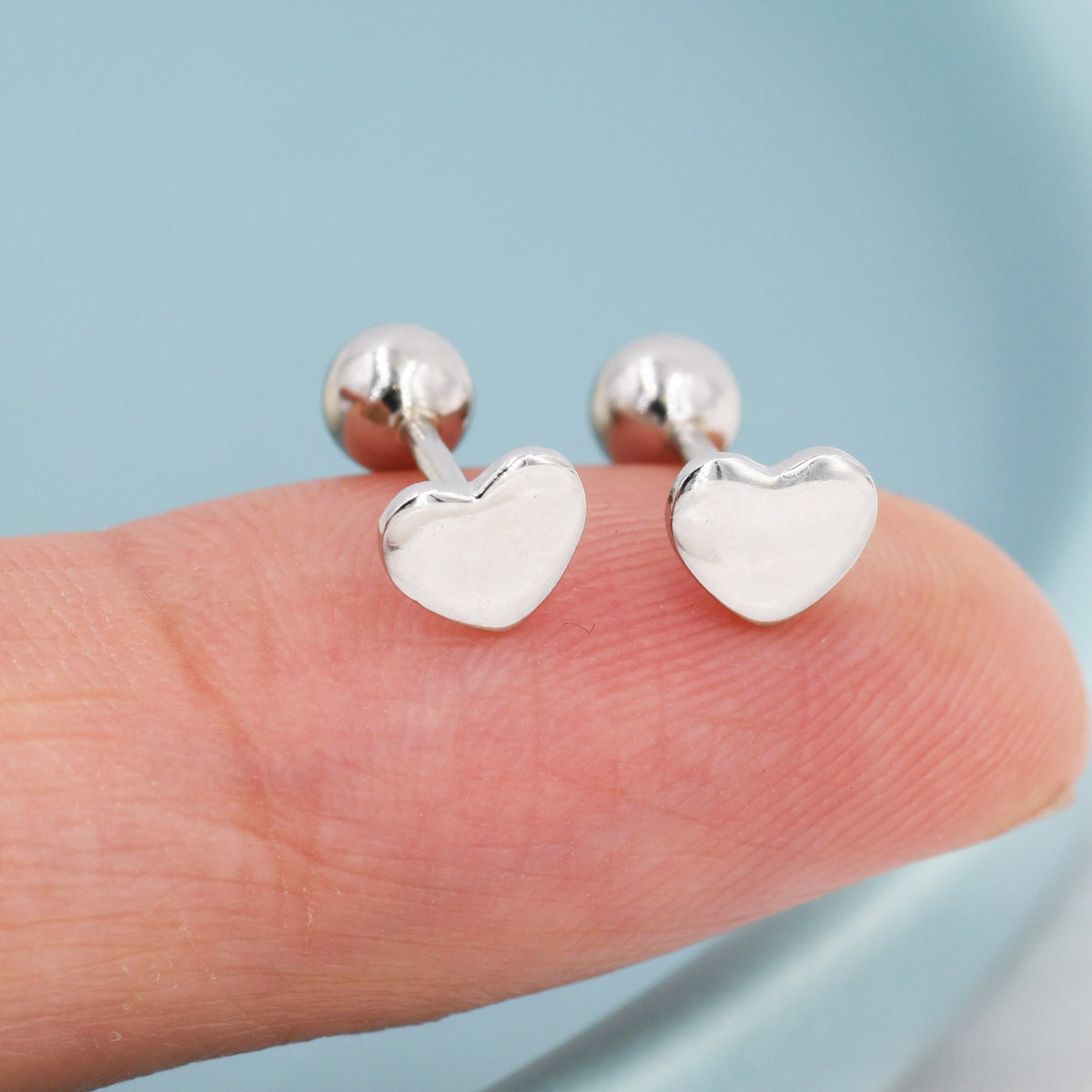 Heart Screwback Earrings in Sterling Silver, Dainty Heart Screw Back Stacking Earrings, Barbell Earrings, Piercing Earrings