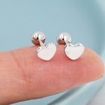 Heart Screwback Earrings in Sterling Silver, Dainty Heart Screw Back Stacking Earrings, Barbell Earrings, Piercing Earrings