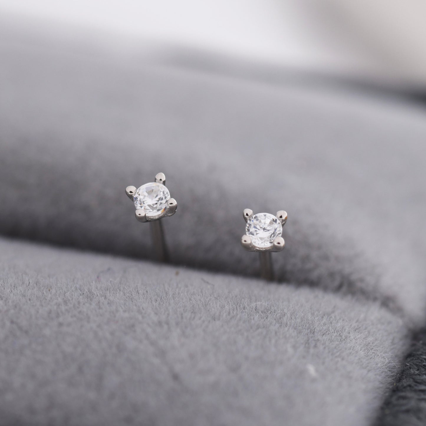 Extra Tiny CZ Stud Earrings in Sterling Silver, Barely Visible Stud Earrings, 2mm Crystal Earrings, Tiny Crystal Earrings