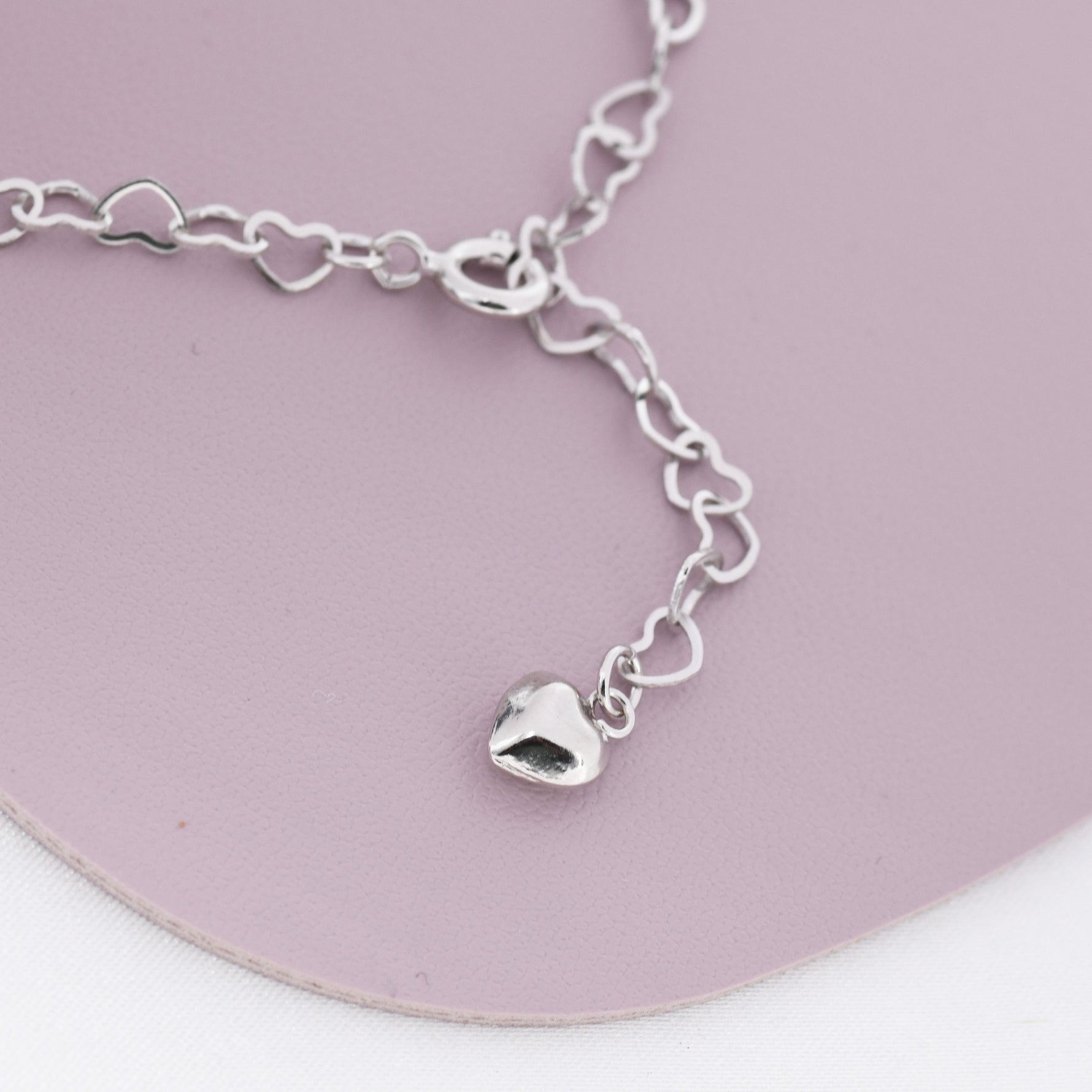 Heart Link Bracelet in Sterling Silver, Delicate Heart Infinity Bracelet, Silver or Gold, Heart Chain, Heart Charm Bracelet