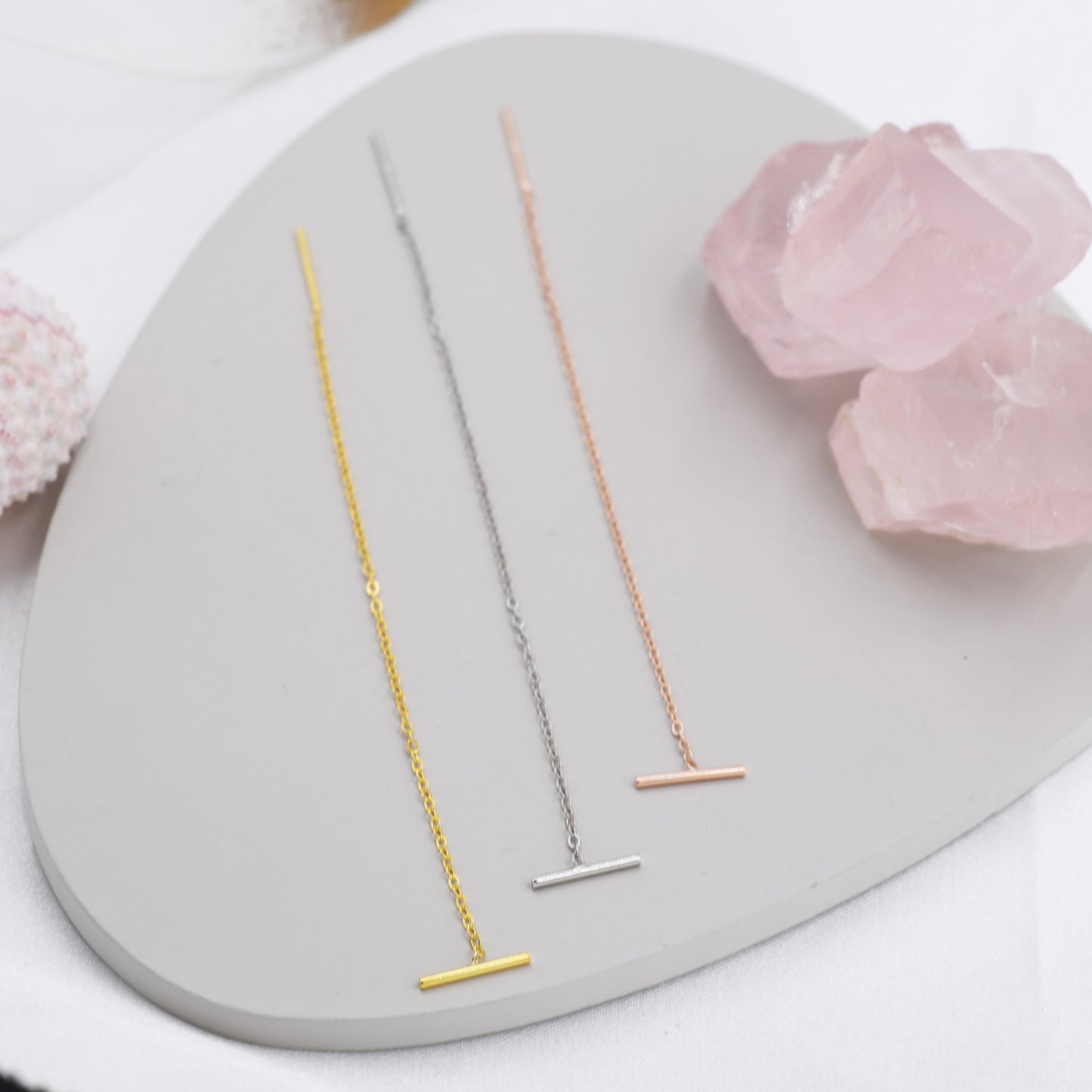 Sterling Silver Bar Ear Threader, Silver, Gold and Rose Gold, Minimal Long Threader earrings, Minimalist Ear Threaders, Two Way of Wearing