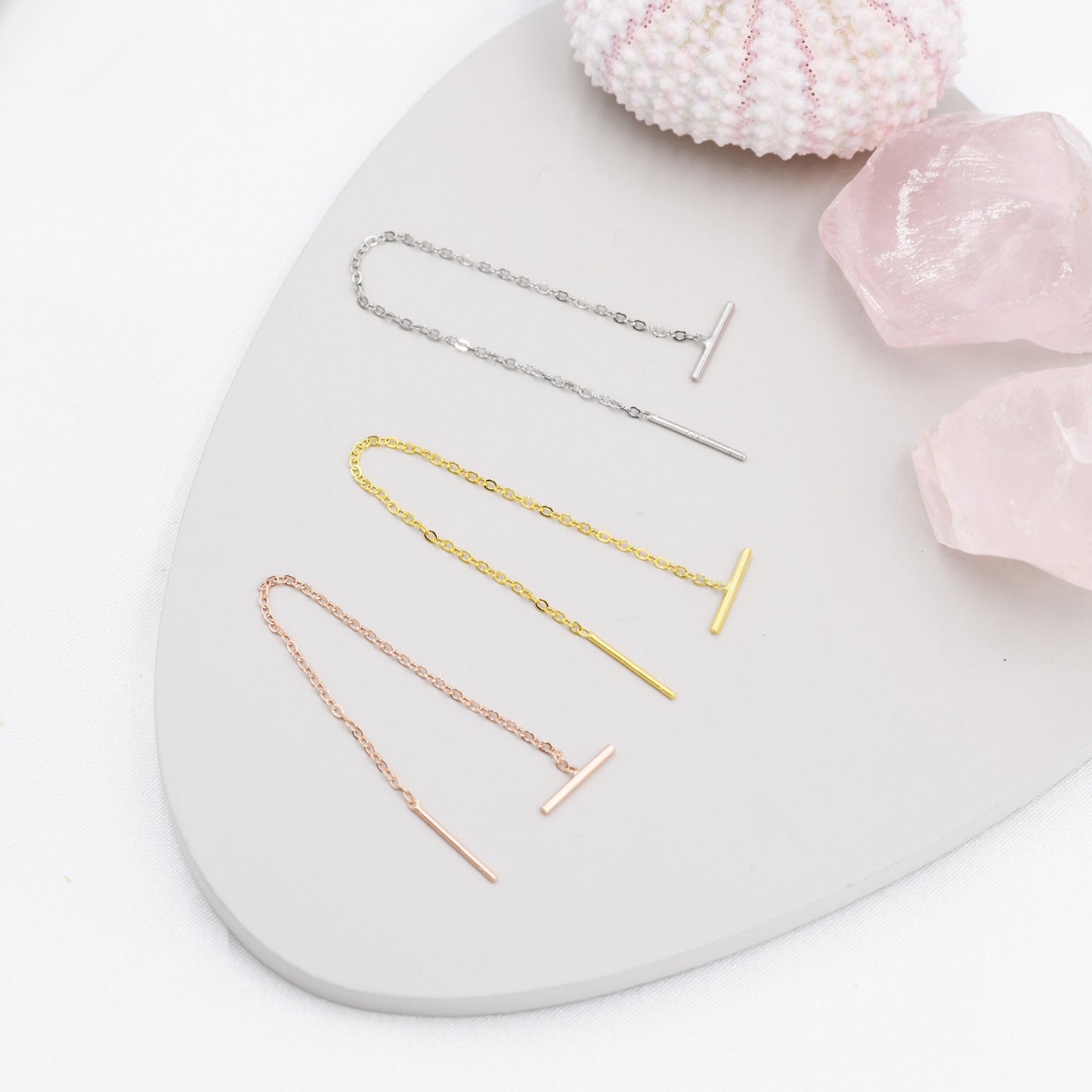 Sterling Silver Bar Ear Threader, Silver, Gold and Rose Gold, Minimal Long Threader earrings, Minimalist Ear Threaders, Two Way of Wearing