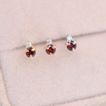 Sterling Silver Garnet Red Stud Earrings, 3mm January Birthstone CZ Earrings, Silver, Gold or Rose Gold, Stacking Earrings, Crown Earrings