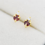 Sterling Silver Garnet Red Stud Earrings, 3mm January Birthstone CZ Earrings, Silver, Gold or Rose Gold, Stacking Earrings, Crown Earrings