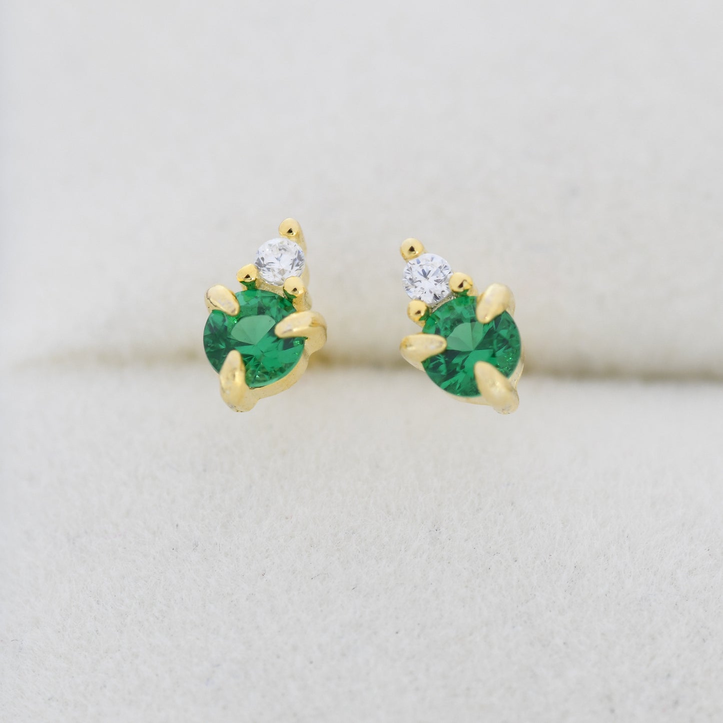 Sterling Silver Emerald Green CZ Stud Earrings, 3mm May Birthstone CZ Earrings, Silver, Gold or Rose Gold, Stacking Earrings