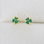 Sterling Silver Emerald Green CZ Stud Earrings, 3mm May Birthstone CZ Earrings, Silver, Gold or Rose Gold, Stacking Earrings