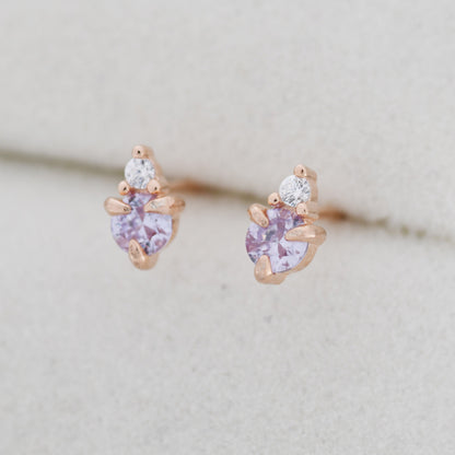 Sterling Silver Alexandrite Blue Purple CZ Stud Earrings,  3mm June Birthstone CZ Earrings, Silver, Gold or Rose Gold, Stacking Earrings