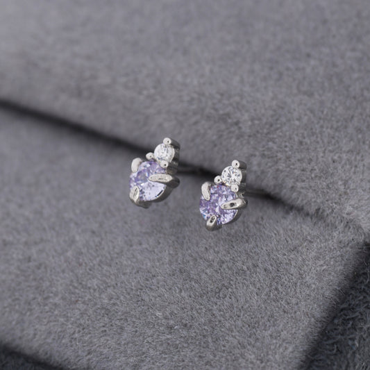 Sterling Silver Alexandrite Blue Purple CZ Stud Earrings,  3mm June Birthstone CZ Earrings, Silver, Gold or Rose Gold, Stacking Earrings