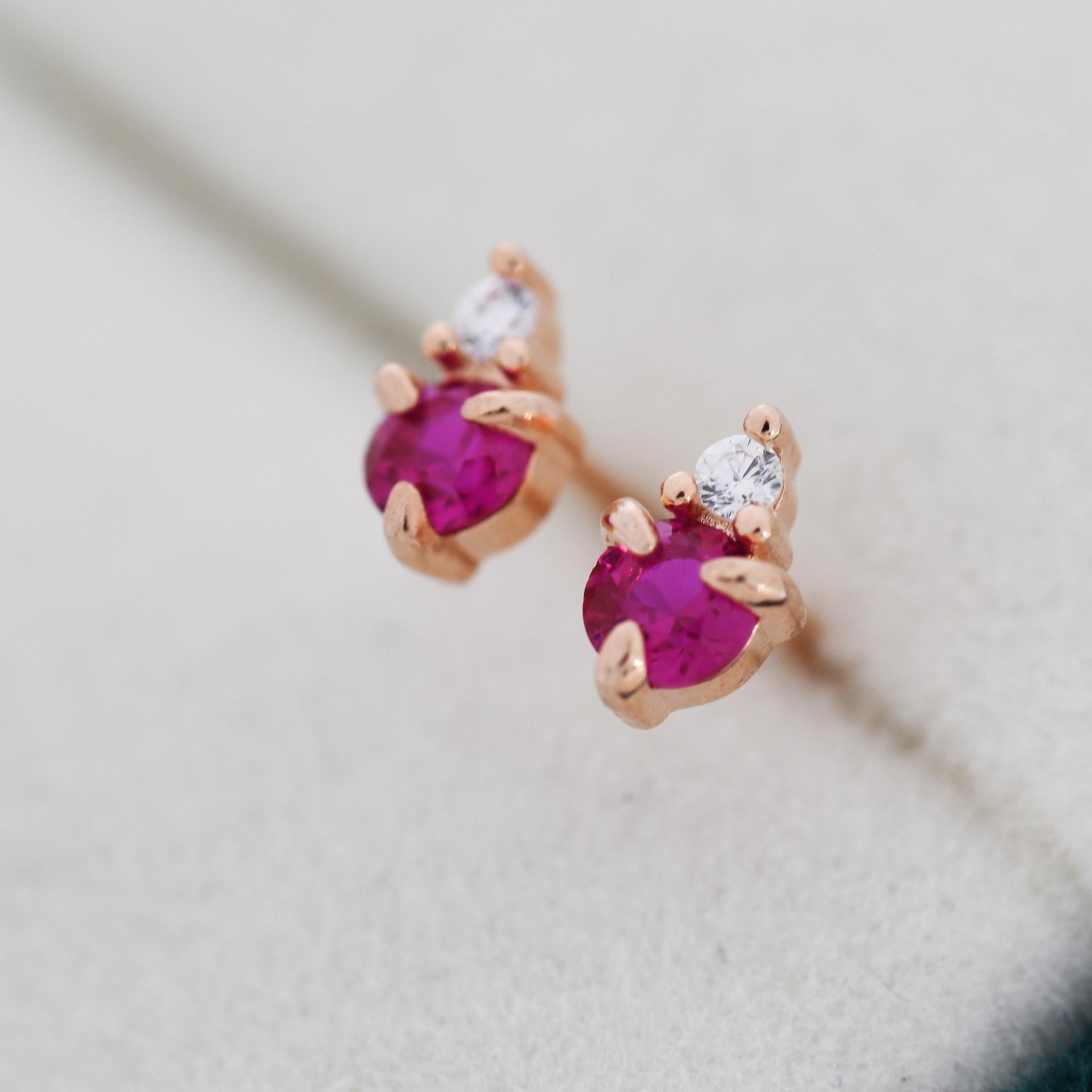 Sterling Silver Ruby Pink Red CZ Stud Earrings,  3mm July Birthstone CZ Earrings, Silver, Gold or Rose Gold, Stacking Earrings