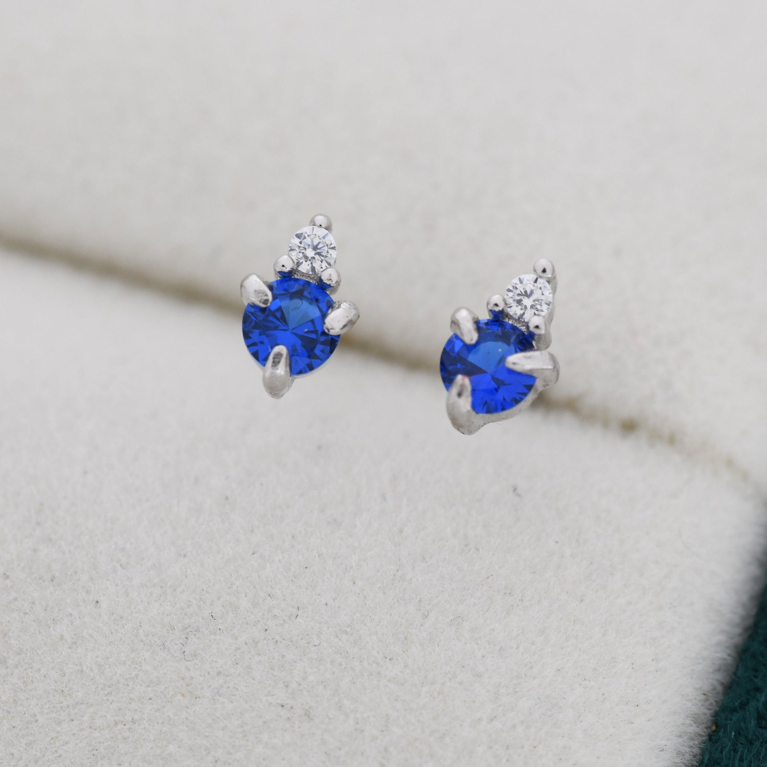 Sterling Silver Sapphire Blue CZ Stud Earrings,  3mm September Birthstone CZ Earrings, Silver, Gold or Rose Gold, Stacking Earrings