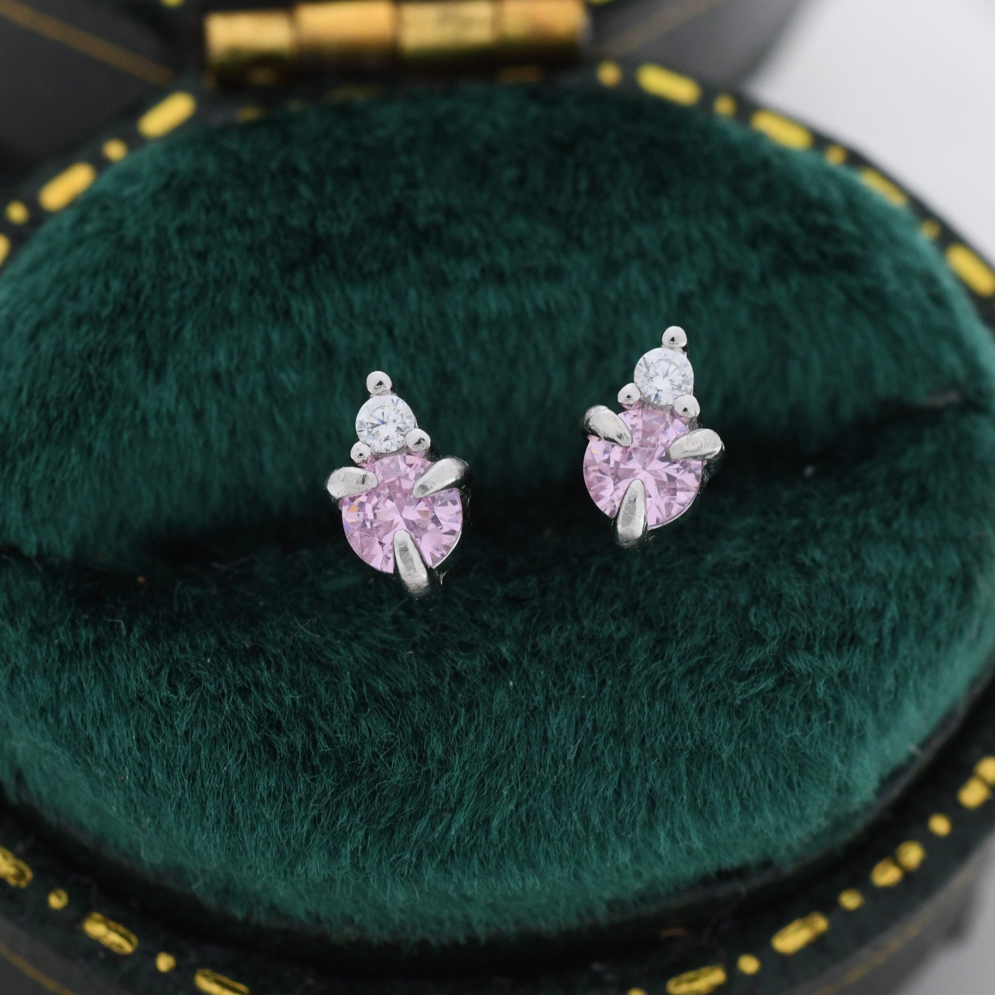 Sterling Silver Tourmaline Pink CZ Stud Earrings, 3mm October Birthstone CZ Earrings, Silver, Gold or Rose Gold, Stacking Earrings