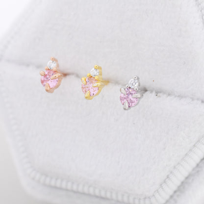 Sterling Silver Tourmaline Pink CZ Stud Earrings, 3mm October Birthstone CZ Earrings, Silver, Gold or Rose Gold, Stacking Earrings