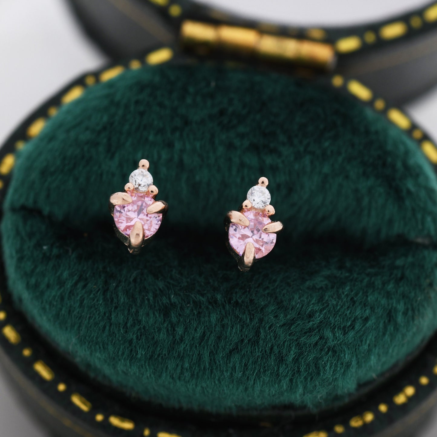 Sterling Silver Tourmaline Pink CZ Stud Earrings,  3mm October Birthstone CZ Earrings, Silver, Gold or Rose Gold, Stacking Earrings