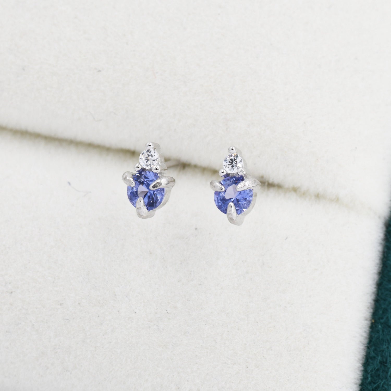 Sterling Silver Tanzanite Blue CZ Stud Earrings, 3mm December Birthstone CZ Earrings, Silver, Gold or Rose Gold, Stacking Earrings