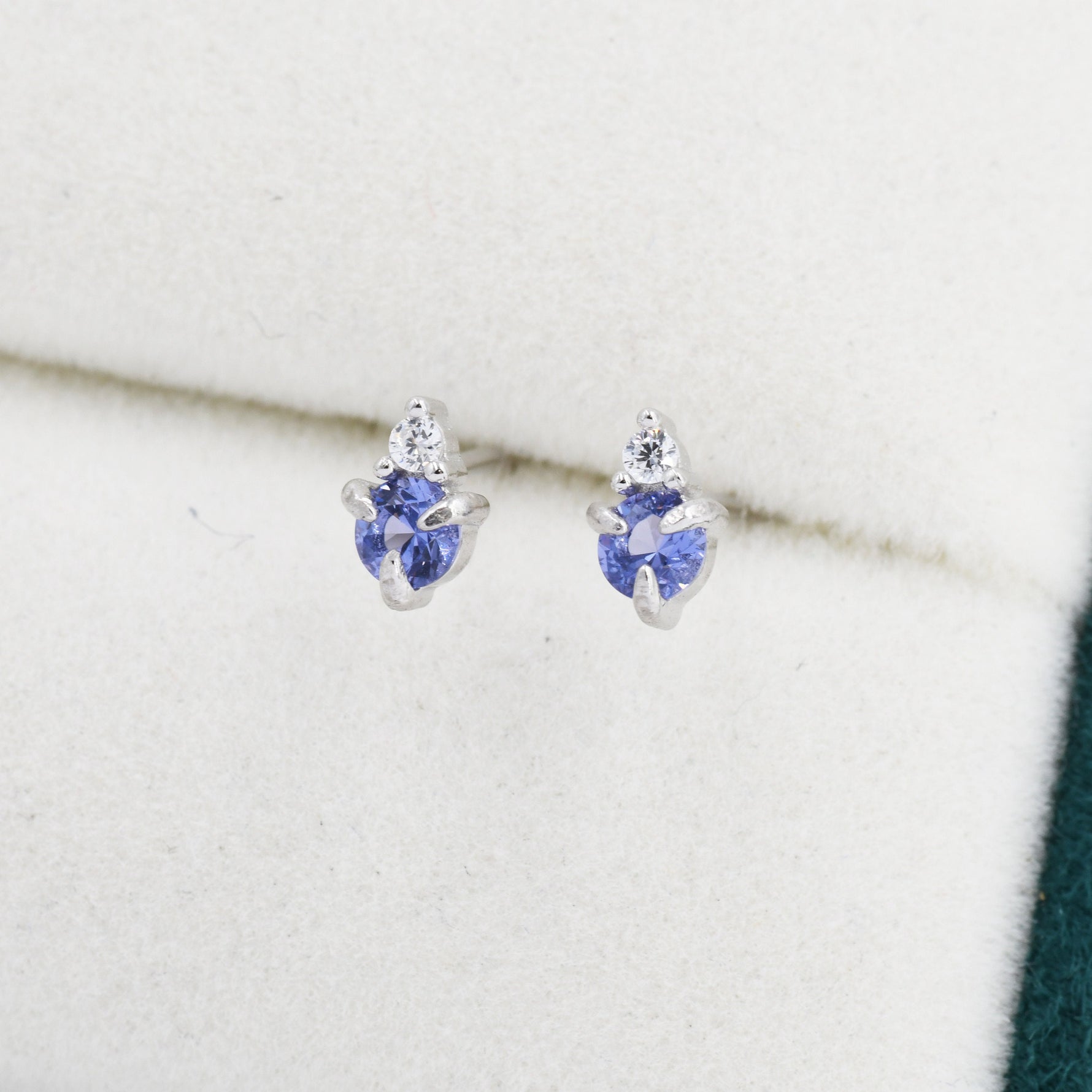 Sterling Silver Tanzanite Blue CZ Stud Earrings, 3mm December Birthstone CZ Earrings, Silver, Gold or Rose Gold, Stacking Earrings
