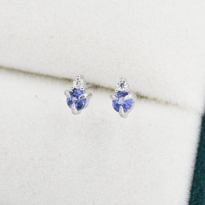 Sterling Silver Tanzanite Blue CZ Stud Earrings,  3mm December Birthstone CZ Earrings, Silver, Gold or Rose Gold, Stacking Earrings