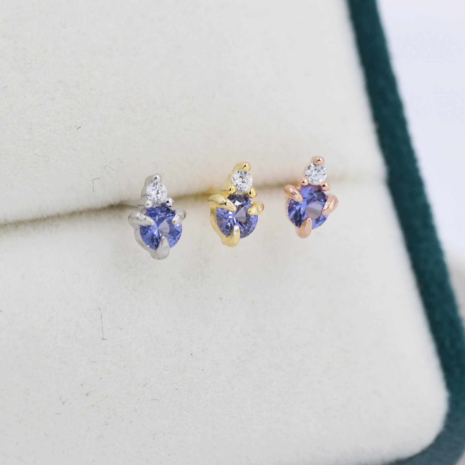 Sterling Silver Tanzanite Blue CZ Stud Earrings, 3mm December Birthstone CZ Earrings, Silver, Gold or Rose Gold, Stacking Earrings