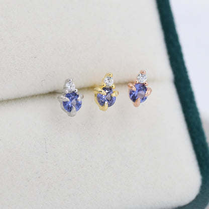 Sterling Silver Tanzanite Blue CZ Stud Earrings,  3mm December Birthstone CZ Earrings, Silver, Gold or Rose Gold, Stacking Earrings