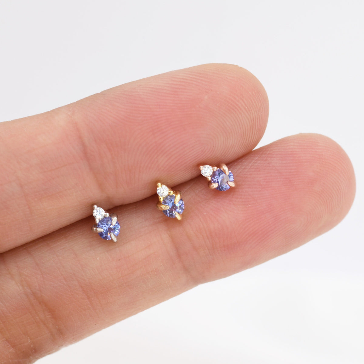 Sterling Silver Tanzanite Blue CZ Stud Earrings, 3mm December Birthstone CZ Earrings, Silver, Gold or Rose Gold, Stacking Earrings