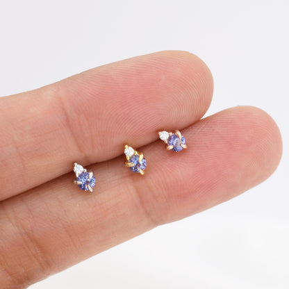 Sterling Silver Tanzanite Blue CZ Stud Earrings,  3mm December Birthstone CZ Earrings, Silver, Gold or Rose Gold, Stacking Earrings