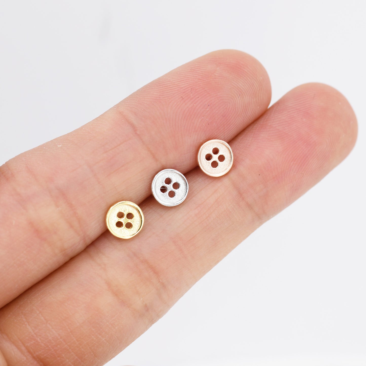 Tiny Button Stud Earrings in Sterling Silver, Silver, Gold or Rose Gold, Dainty Earrings