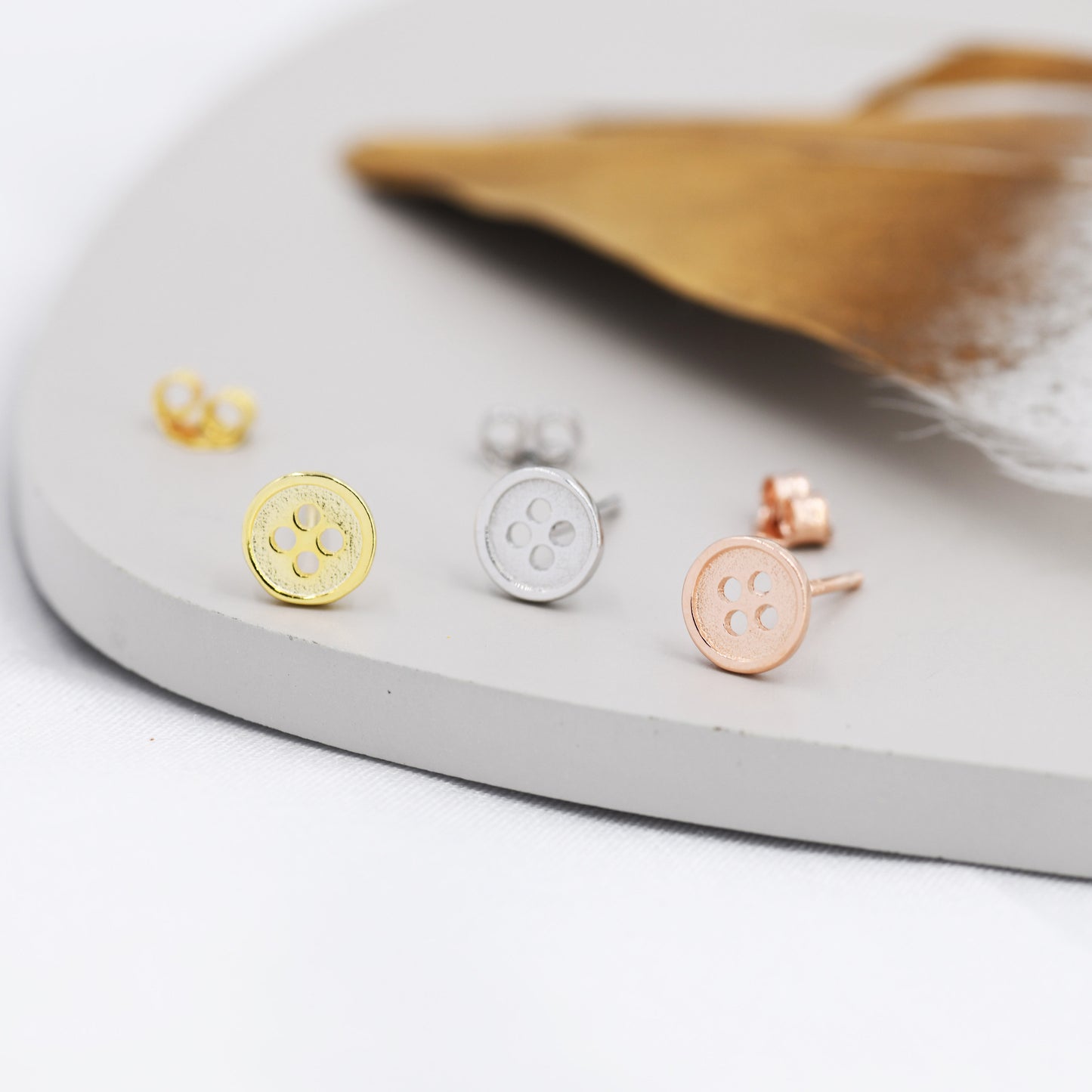 Tiny Button Stud Earrings in Sterling Silver, Silver, Gold or Rose Gold, Dainty Earrings