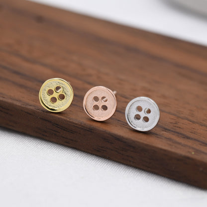 Tiny Button Stud Earrings in Sterling Silver, Silver, Gold or Rose Gold, Dainty Earrings