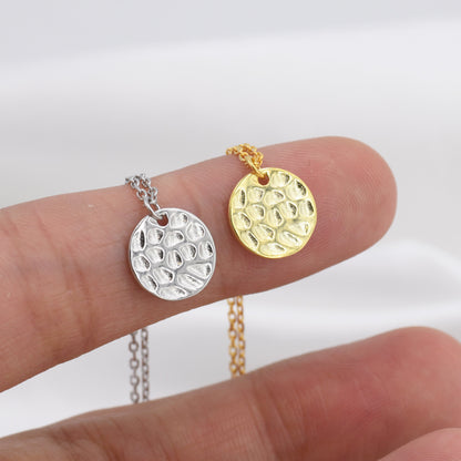 Hammered Disk Pendant Necklace in Sterling Silver, Silver or Gold, Minimalist Geometric Design, Coin Necklace