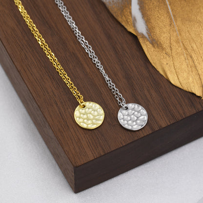 Hammered Disk Pendant Necklace in Sterling Silver, Silver or Gold, Minimalist Geometric Design, Coin Necklace