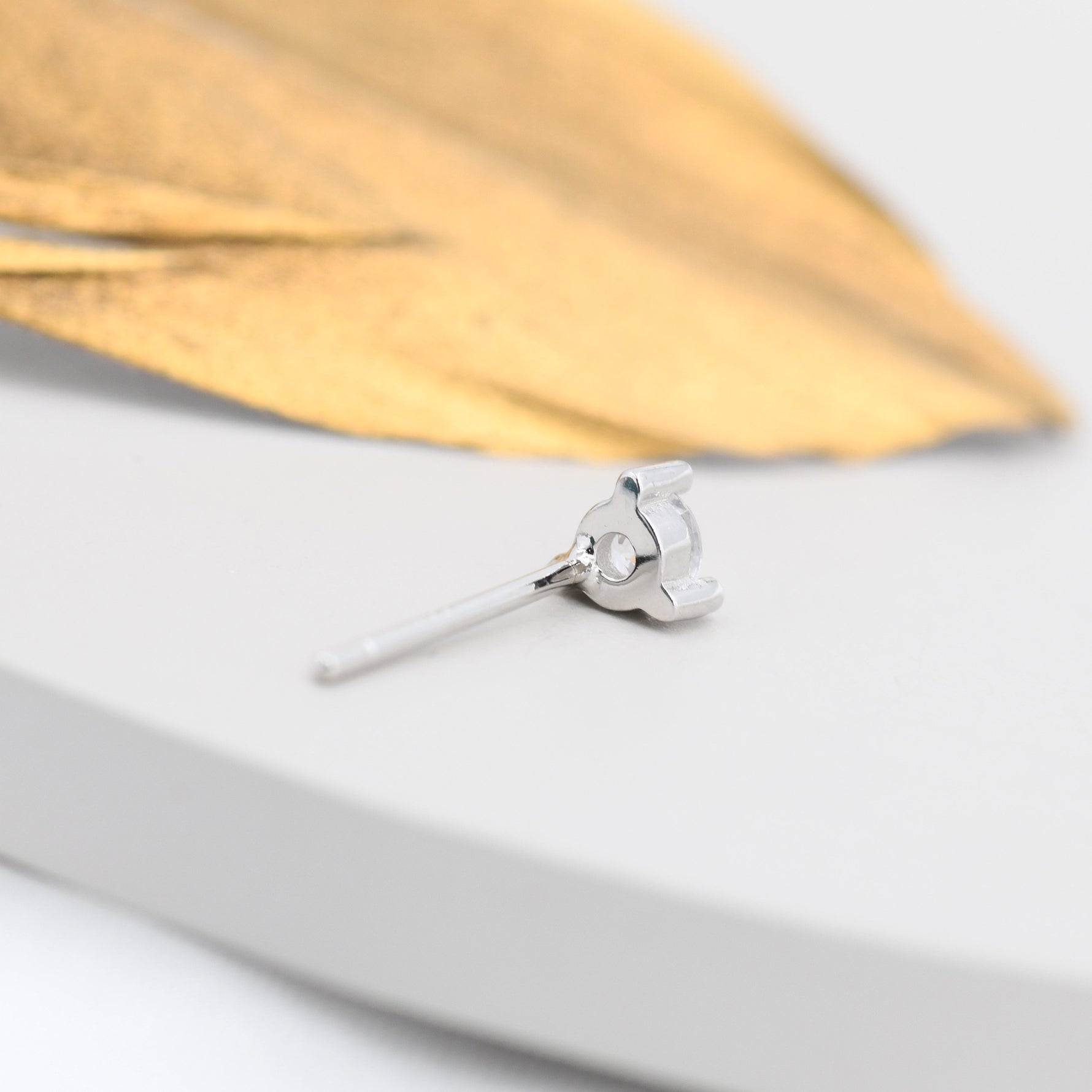 Sterling Silver Ruby Red CZ Stud Earrings, 3mm July Birthstone Pink CZ Earrings, Three Prong, Silver, Gold or Rose Gold, Stacking Earrings