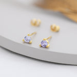 Sterling Silver Alexandrite Purple Blue CZ Stud Earrings, 3mm June Birthstone CZ Earrings, Three Prong, Silver, Gold or Rose Gold