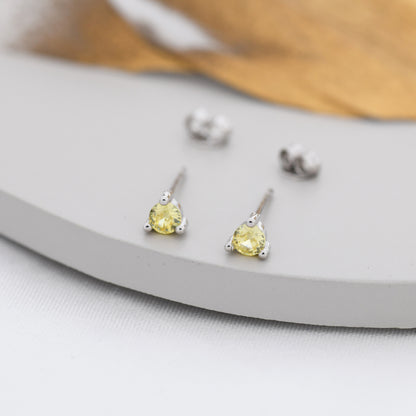 Sterling Silver Citrine Yellow Stud Earrings,  3mm November Birthstone CZ Earrings, Three Prong, Silver, Gold or Rose Gold, Stacking Earring