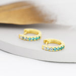 Emerald Green Ombre CZ Huggie Hoops in Sterling Silver, Silver or Gold, Minimalist Hoop Earrings, 8mm Hoops, cartilage hoops, Gradient
