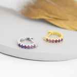 Amethyst Purple Ombre CZ Huggie Hoops in Sterling Silver, Silver or Gold, Minimalist Hoop Earrings, 8mm Hoops, cartilage hoops, Gradient
