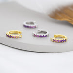 Amethyst Purple Ombre CZ Huggie Hoops in Sterling Silver, Silver or Gold, Minimalist Hoop Earrings, 8mm Hoops, cartilage hoops, Gradient