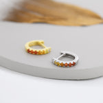 Garnet Red Ombre CZ Huggie Hoops in Sterling Silver, Silver or Gold, Minimalist Hoop Earrings, 8mm Hoops, cartilage hoops, Gradient