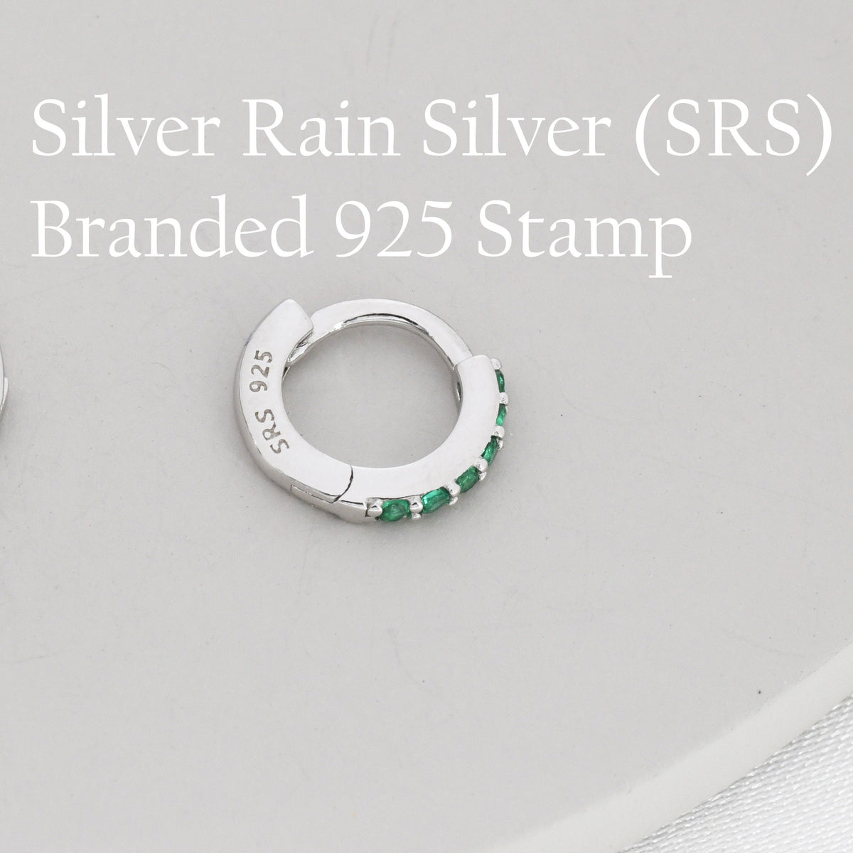 Emerald Green CZ Huggie Hoops in Sterling Silver, Silver or Gold, Minimalist Hoop Earrings, 6mm, 7mm, 8mm Hoops, cartilage hoops,