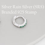 Emerald Green CZ Huggie Hoops in Sterling Silver, Silver or Gold, Minimalist Hoop Earrings, 6mm, 7mm, 8mm Hoops, cartilage hoops,