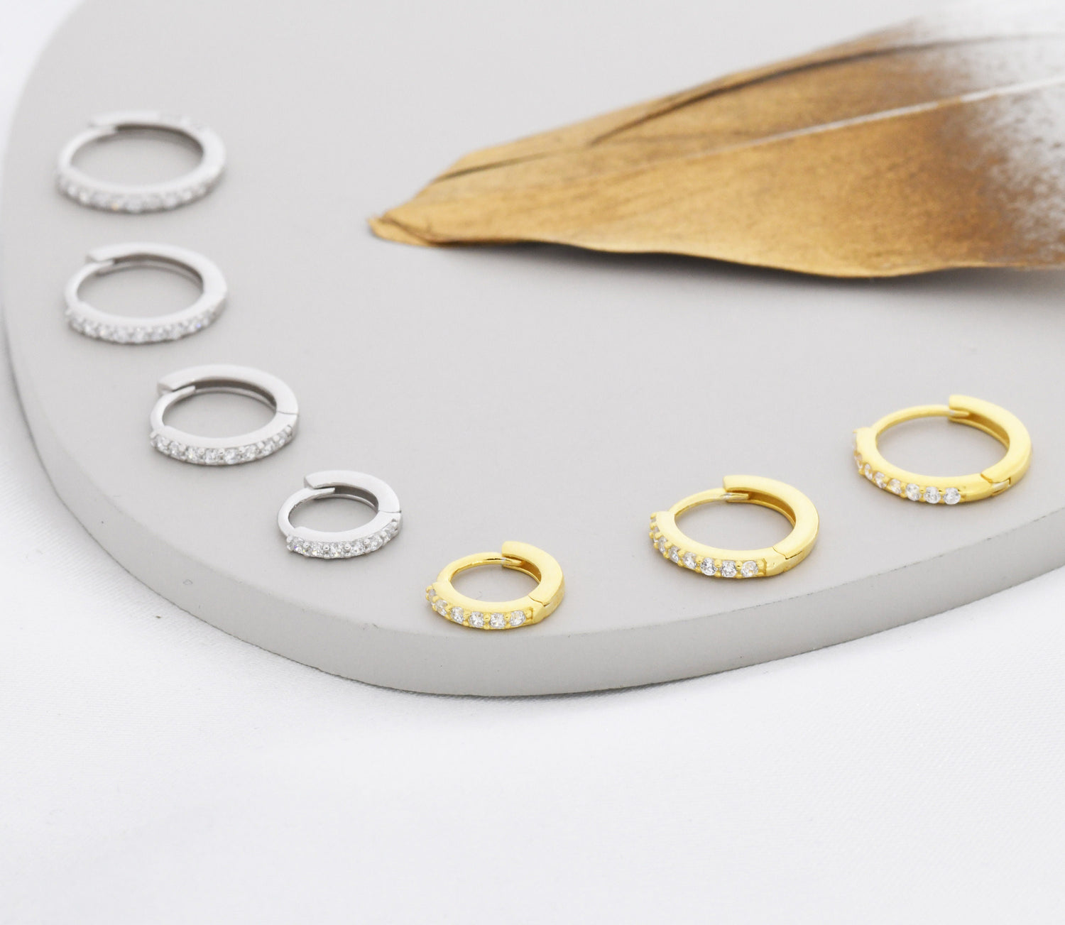 Skinny CZ Huggie Hoops in Sterling Silver, Silver or Gold, Minimalist Hoop Earrings, 6mm, 7mm,8mm, 9mm,10mm Hoops, cartilage hoops