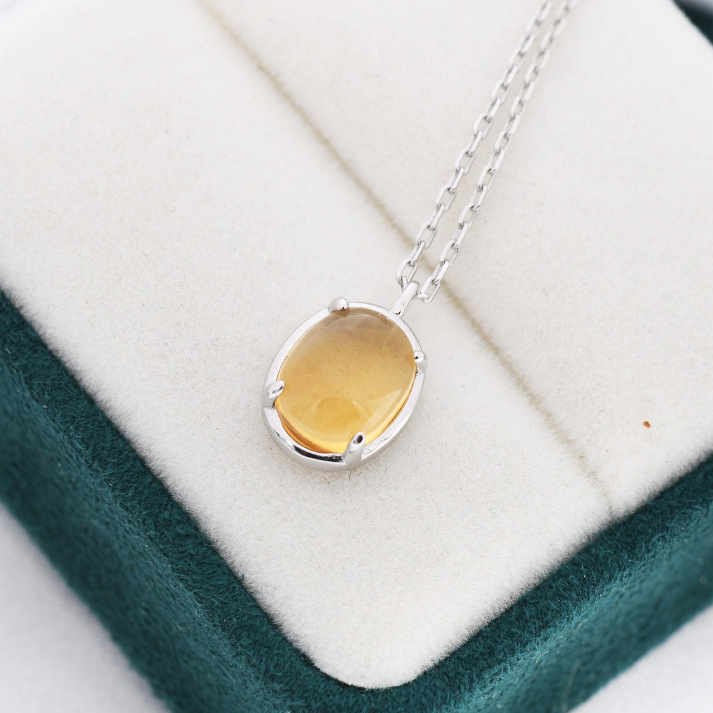 Genuine Citrine Crystal Oval Necklace in Sterling Silver, Oval Cabochon Natural Citrine Stone Necklace, November Birthstone