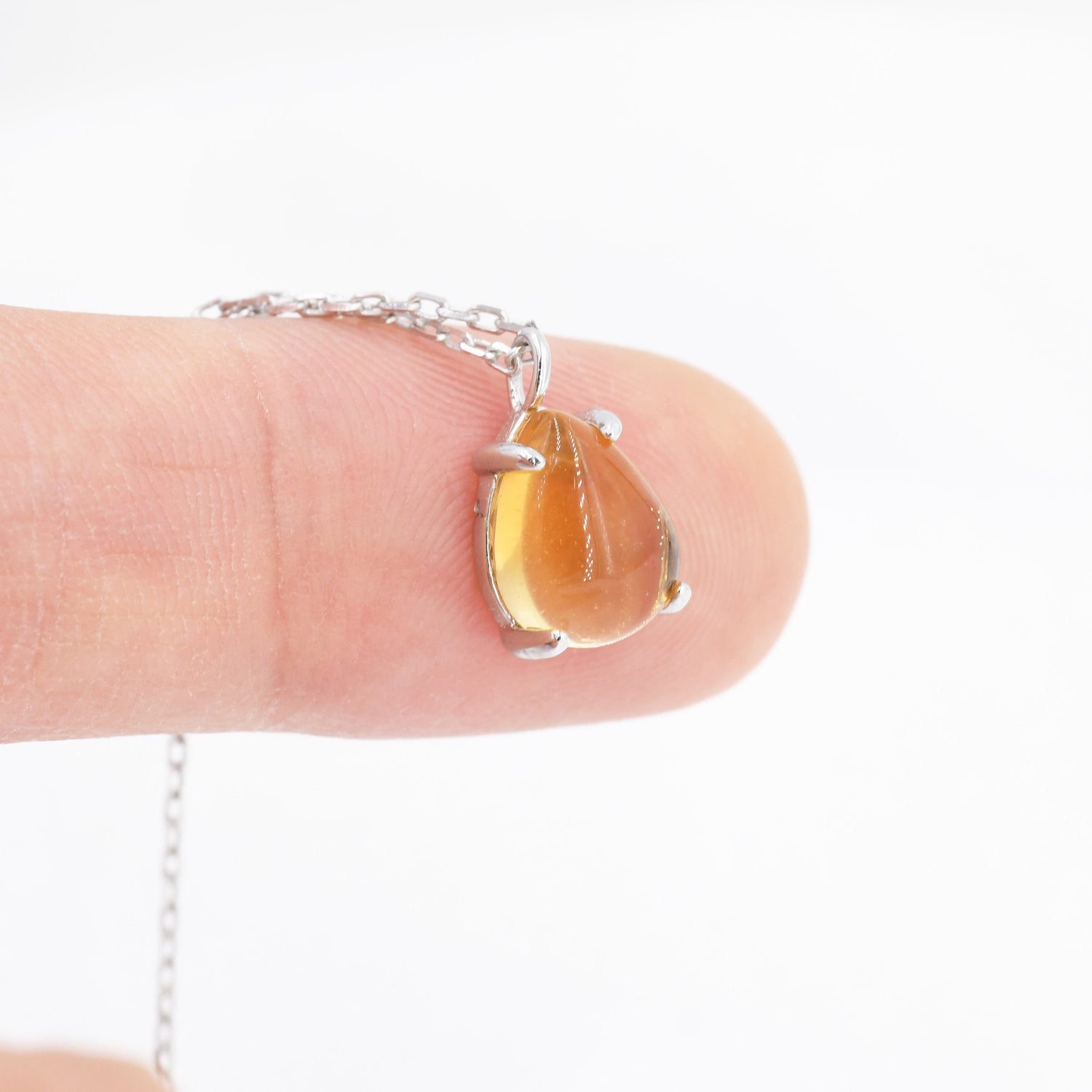 Citrine Pear Cabochon Pendant Necklace