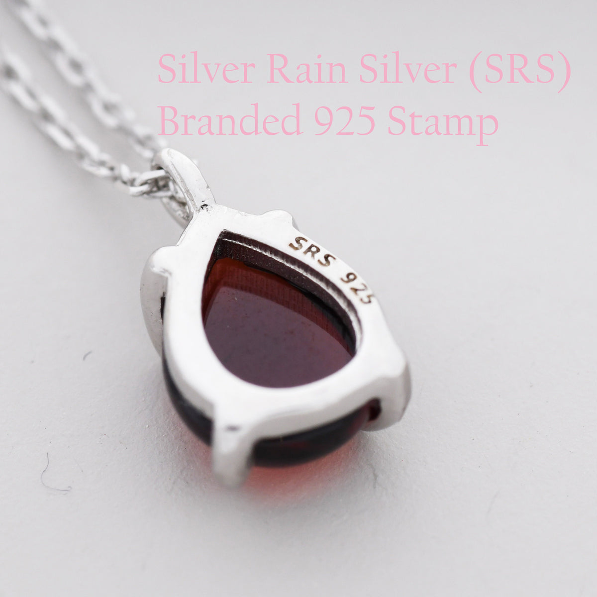 Genuine Garnet Crystal Pear Necklace in Sterling Silver, Droplet Cabochon Natural Garnet Stone Necklace, January Birthstone