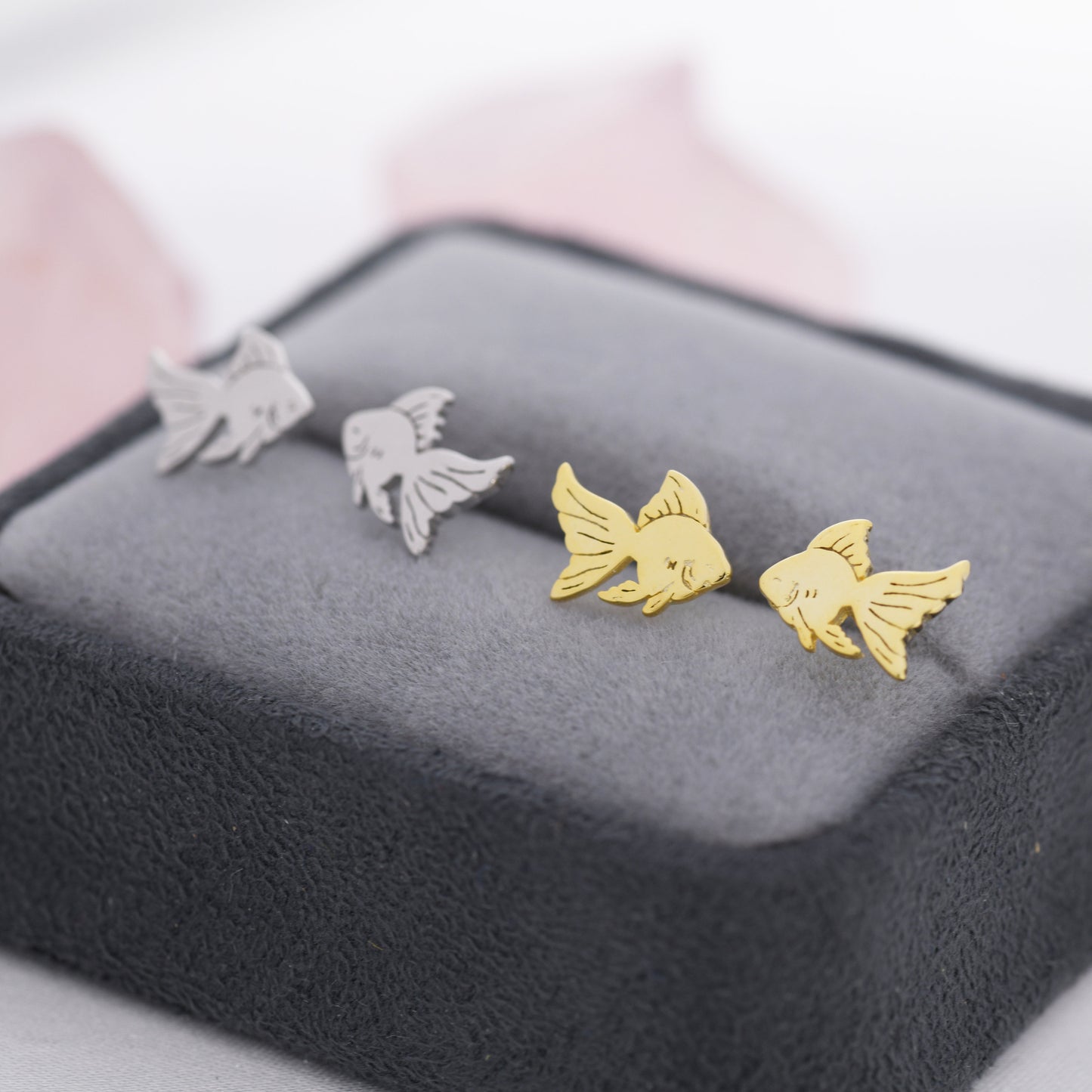 Goldfish Stud Earrings in Sterling Silver, Silver or Gold, Fish Earrings, Nature Inspired Animal Earrings